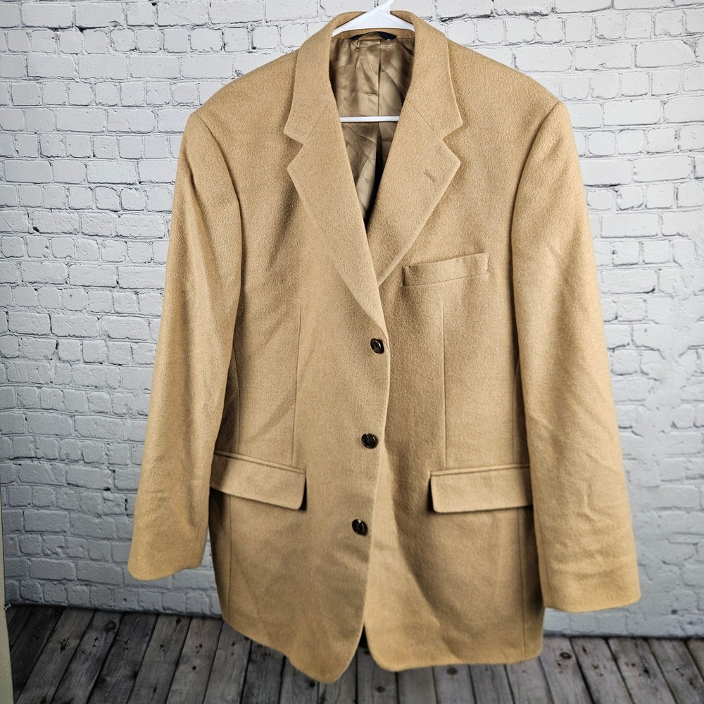 Brooks Brothers 346 Mens 44L Blazer 100% Camel Hair Tan 3 Button Sport Coat